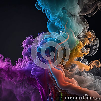 Abstract design of a smoke cloud. Colorful rainbow of dust particles closeup on black background Cartoon Illustration