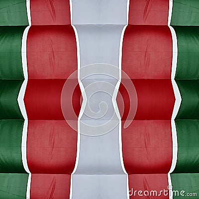 abstract design with cuts of fabric in green, white and red color, background and texture Stock Photo