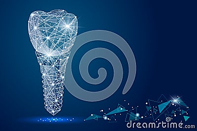 Abstract design dental implant Icon,isolated from low poly wireframe on the background of space . abstract polygona Cartoon Illustration
