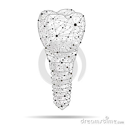 Abstract design dental implant Icon,isolated from low poly wireframe on white background. abstract polygonal image mas Cartoon Illustration