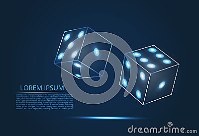 Abstract design of dice in flight. The concept of gambling in a casino. Blue lines, shapes and points Stock Photo