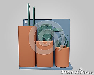 Abstract design element 3d render of Kitchen Utensil Minimalist concept Stock Photo