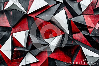 Abstract design featuring sharp triangular forms in vibrant red and black, arranged in a dynamic, Stock Photo