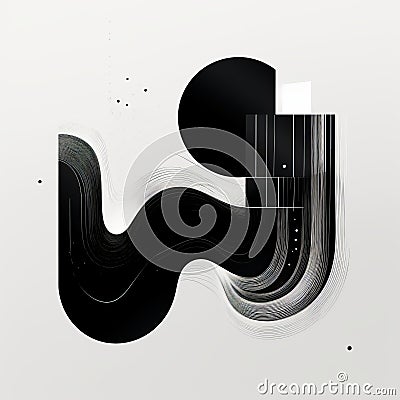 Abstract Black And White Design: Fluid Geometry And Minimalist Style Cartoon Illustration