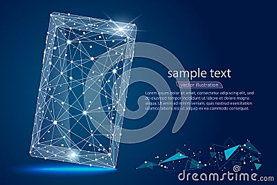 Abstract design of mobile phone smartphone. isolated from low poly wireframe on space background. Vector abstract Vector Illustration