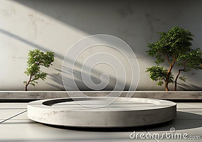 Abstract design of modern podium with empty concret. round concrete podium floor. Pedestal for display,Platform for design,Blank Stock Photo