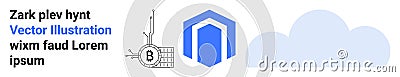 Cloud Computing and Blockchain Integration with Blue Hexagon and Cloud Symbol Vector Illustration