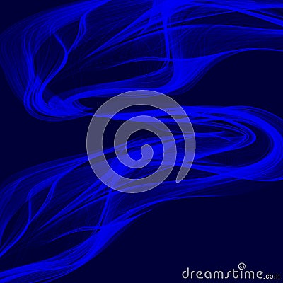 Abstract design - wave blue smoke on black background. Cartoon Illustration