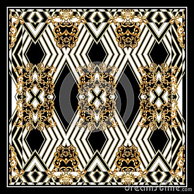 Geometric scarf design with baroque ornaments Stock Photo