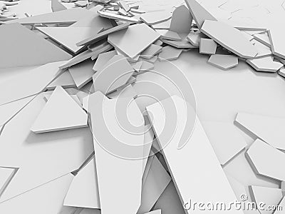 Abstract destruction white surface. Chaotic broken fragments background Cartoon Illustration