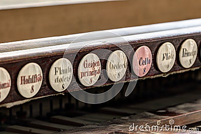 Abstract detail of the old pipe organ Stock Photo