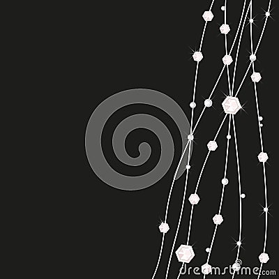 Abstract diamonds and pearls shining decorative black background Vector Illustration