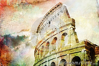 Abstract digital art of Colosseum, Rome. Old paper. Postcard, high resolution, printable on canvas Stock Photo