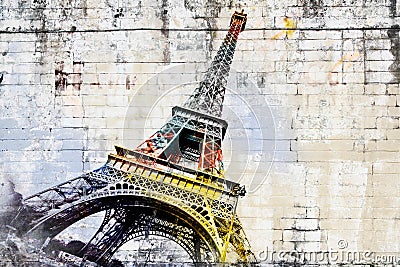 Abstract digital art of Eiffel Tower in Paris. Street art. Stock Photo