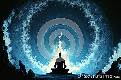 Abstract digital art meditation enlightenment background, mindful and spiritual concept Cartoon Illustration