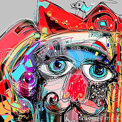 Abstract digital artwork painting portrait of cat Vector Illustration