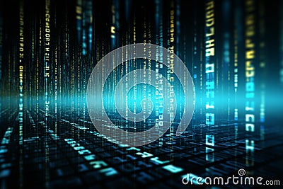 Abstract digital backdrop AI algorithms and binary code converge dynamically Stock Photo