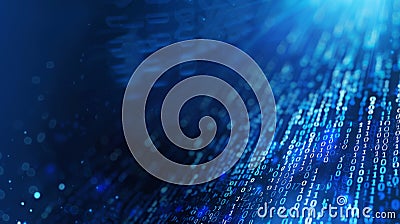 Abstract digital background with binary code and ai algorithms running in deep blue setting Stock Photo