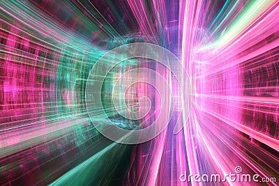 An abstract digital background with bold glowing waveforms in pink, cyan, and green, creating a ai Stock Photo