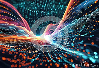 Abstract digital background with data flow connecting future and present, can be used to describe network capabilities, Cartoon Illustration