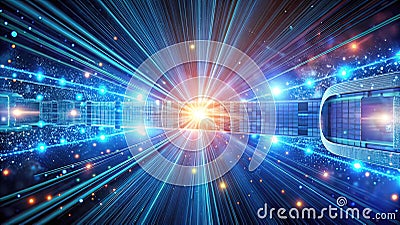 Abstract digital background with data flow connecting future and present, can be used to describe network capabilities, Cartoon Illustration