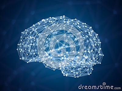Abstract digital brain, dots and lines in form of human brain, artificial intelligence concept, triangulated brain, polygonal Cartoon Illustration
