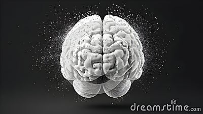 Abstract Digital Brain with White Dots on Dark Gray Background Representing Artificial Intelligence and Complex Neural Network Stock Photo