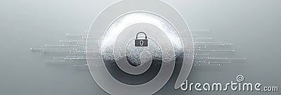 Abstract digital cloud with a lock icon and binary code connections on a gray background. Concept of secure cloud Stock Photo