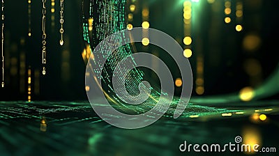 Abstract digital code background with green and gold glow symbolizing technology innovation data future and connection Stock Photo