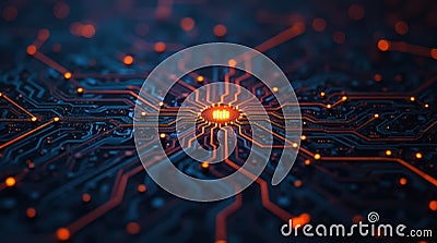 Abstract digital complex circuit board pattern background with glowing blue data nodes and interconnected lines. Big data, Stock Photo