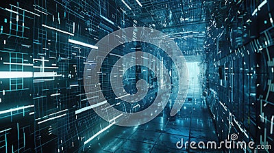 Abstract of digital connected shape and particle with tech cyber style. AIG53. Stock Photo