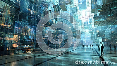 Abstract of digital connected shape and particle with tech cyber style. AIG53. Stock Photo