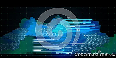 Abstract digital 3D graph. Hexagonal growth with blurred lines data on black. Graphic in futuristic poligonal style. Big data Stock Photo
