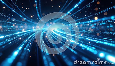 Abstract digital data flow. Glowing blue lines represent high speed global data transfer. Futuristic virtual network connection. Stock Photo