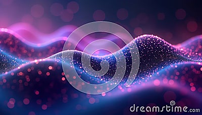 Abstract digital design with colorful wavy lines, sparkling particles. Futuristic, dynamic tech background. Creative concept of Stock Photo