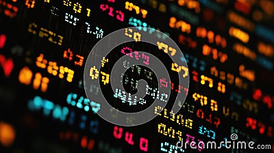 Abstract Digital Display: Glitch Aesthetics with Dynamic Multicolor Characters and Data Streams Stock Photo