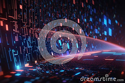 Unleashed AI Algorithms and the Concept of Blue Digital Cyberspace with Network Connections, Abstract Digital Ecosystem Stock Photo