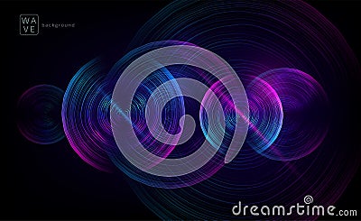 Abstract digital future wave lines vector background in circle shape. Tech music sound concept. Electronic light rounds Vector Illustration