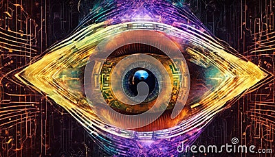 Abstract digital futuristic stock photo featuring an eye as the central focus Stock Photo