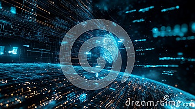 Abstract Digital Globe Futuristic Technology Network Data Global Connection Lines Blue Cyan Dark Glow World Stock Photo