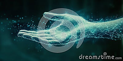 Abstract Digital Hand Network Connection Technology Data Flow Futuristic Concept Stock Photo