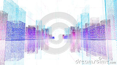 Abstract digital hologram 3D illustration of city with futuristic matrix Cartoon Illustration