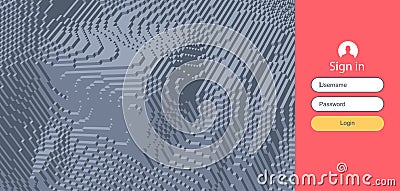 Abstract digital human head constructing from cubes. Login user interface. Modern screen design for mobile app and web design. Vector Illustration