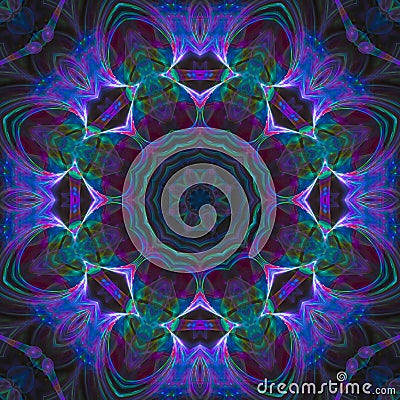 Abstract digital kaleidoscope ornament meditation unique texture mandala, color ornament, decor background Stock Photo
