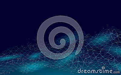 Abstract digital landscape 3D blue background. Information code flow data analysis concept. Modern grid mesh scape Vector Illustration