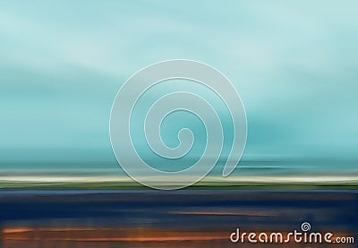 Abstract Digital Landscape Illustration with Sky, Beach and Ocean in Blue Brown Colors Stock Photo