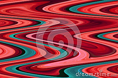 Abstract digital liquid marble or mixed acrylic paints effect in pink coral red orange green turquoise teal colors Stock Photo