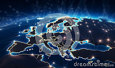 Abstract digital map of Western Europe, concept of global network and showing data connection and information transfer Stock Photo