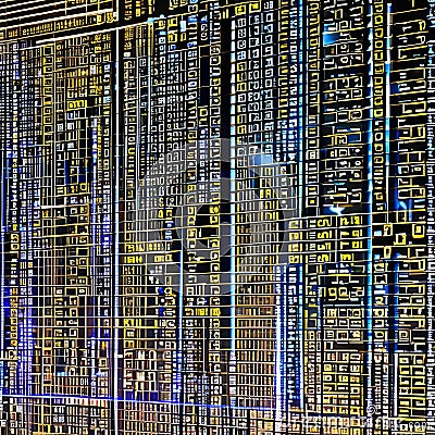 1264 Abstract Digital Matrix: A dynamic and futuristic background featuring an abstract digital matrix with scrolling numbers an Stock Photo