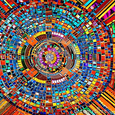 1366 Abstract Digital Mosaic: A creative and eclectic background featuring abstract digital mosaic with fragmented elements, vib Stock Photo
